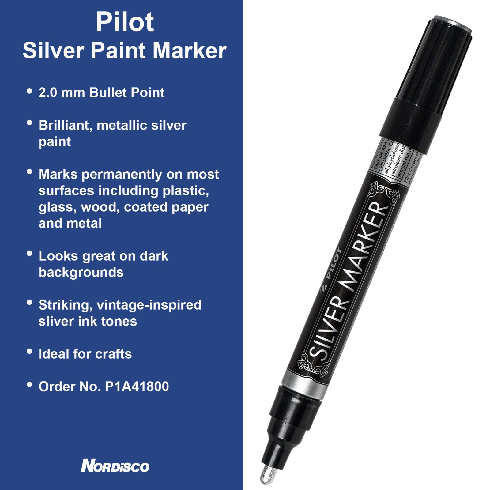 Pilot Silver Metallic Paint Marker 41800, 2.0mm Medium Point