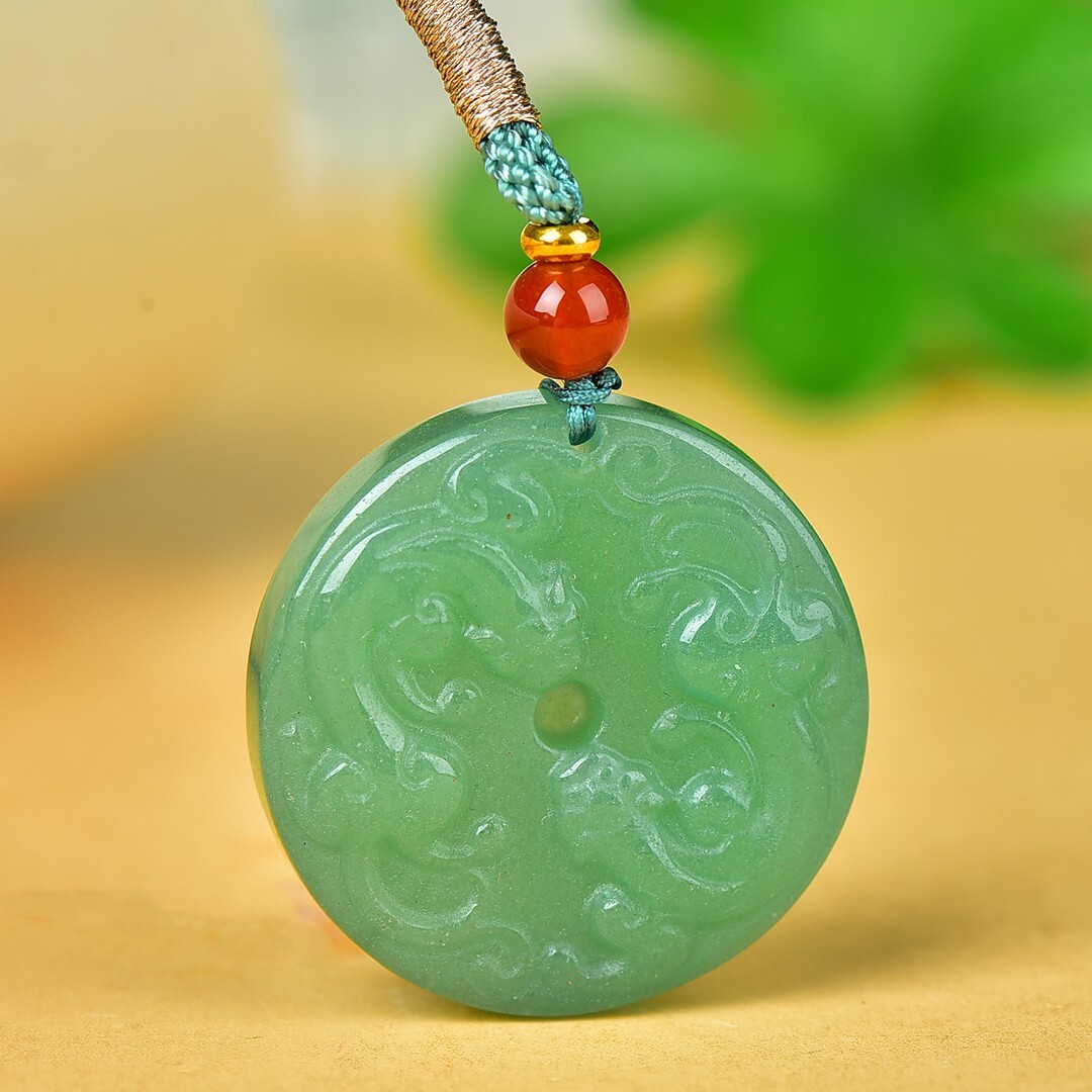 China DongLing Jade Hand Carving Animal Zodiac Dragon Pingan Buckle Pendant东陵玉