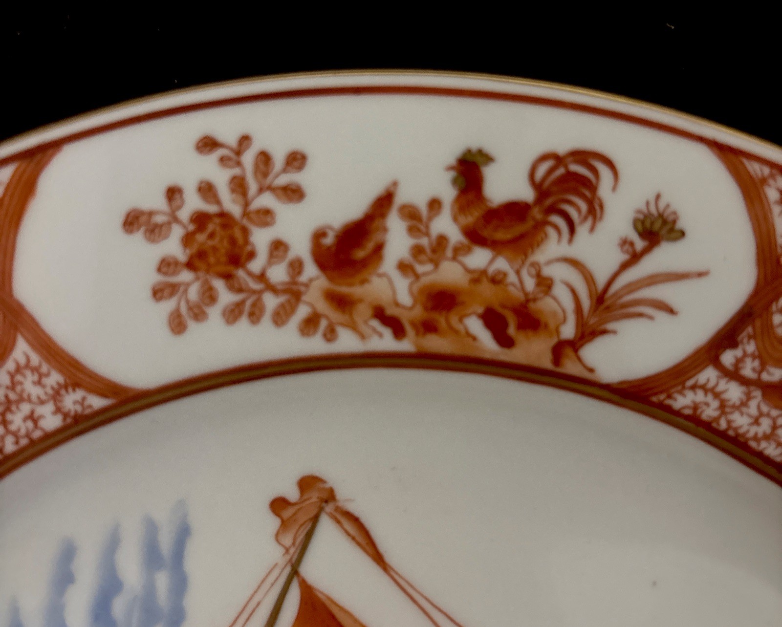 Vintage H.F.P. Macau Chinese Porcelain 10″ Hand-Painted Decorative Ship Plate