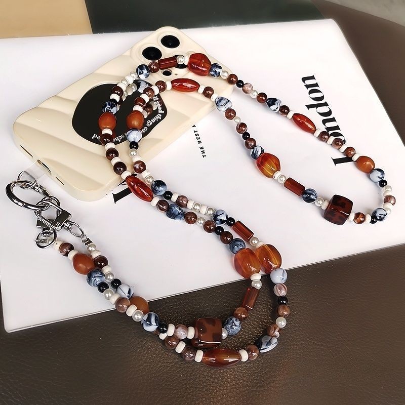 Retro Beaded Phone Chain Long Hanging Strap Universal Phone Accessory