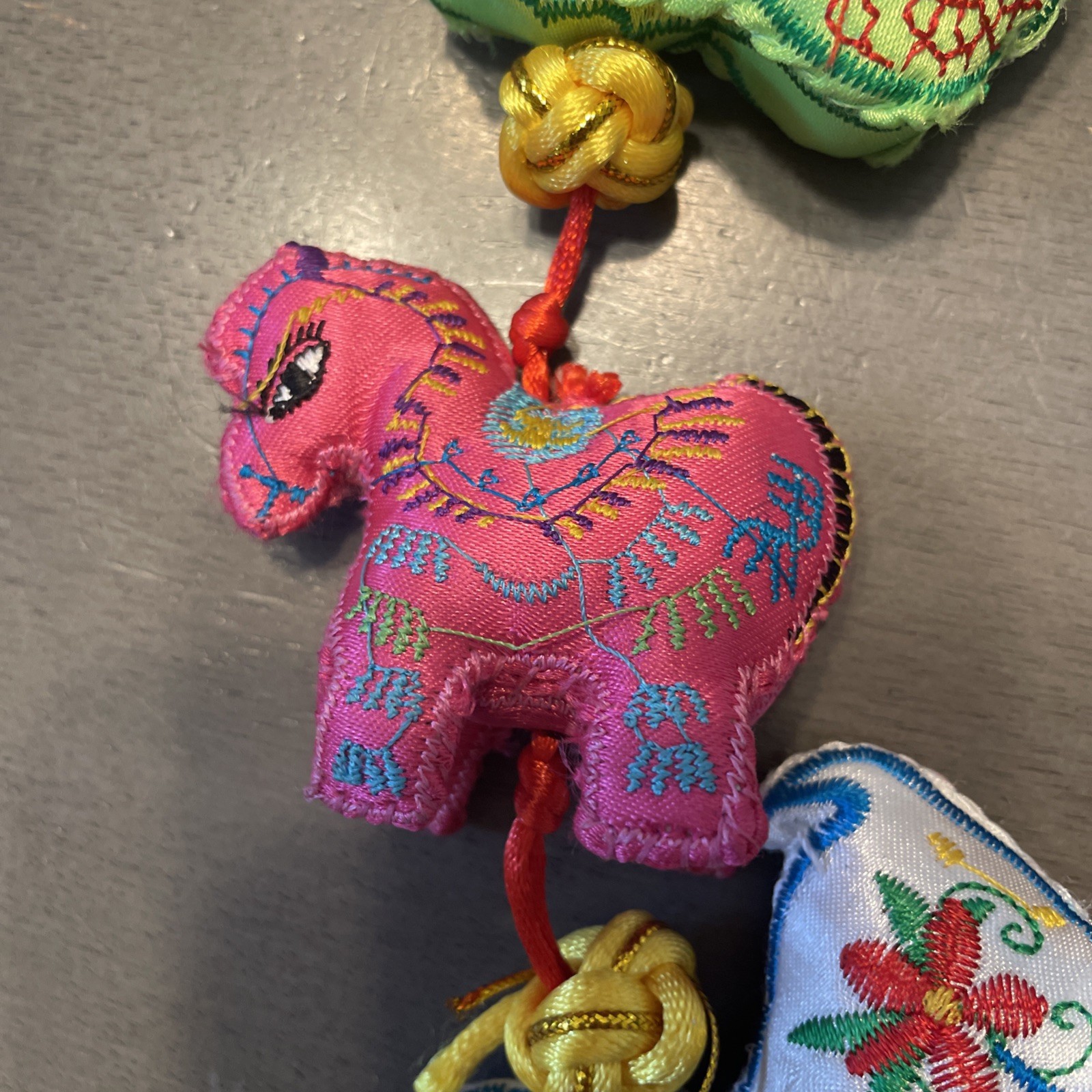 Chinese Zodiac String Of Ornaments Embroidered Hand Made Folk Art 55”