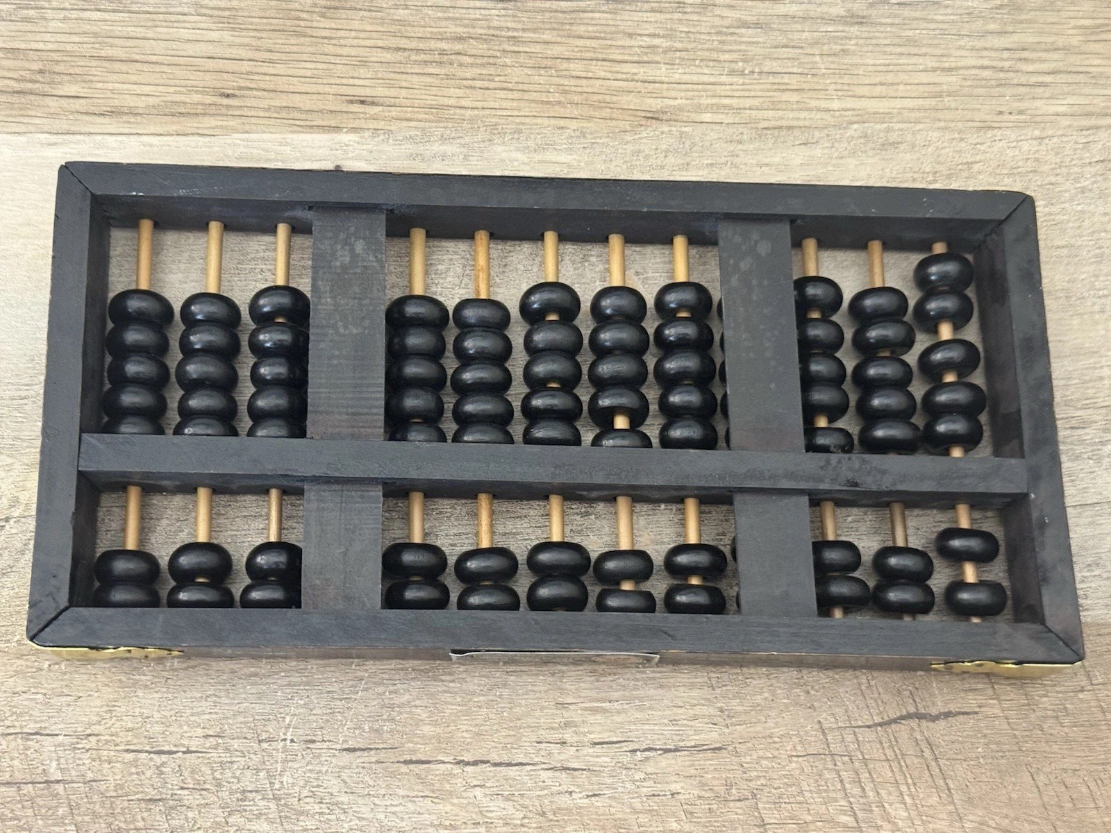 Chinese Abacus 13 Row 91 Bead Wood & Brass Lotus Flower Brand Vintage