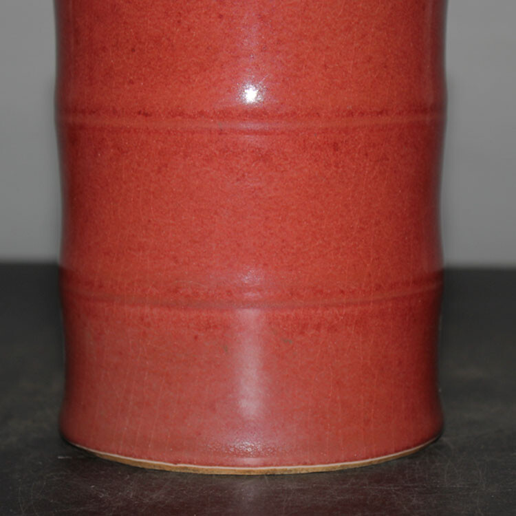 3.9″ China Single Colour Glaze Porcelain Cowpea Red Fambe Bamboo Joint Brush Pot