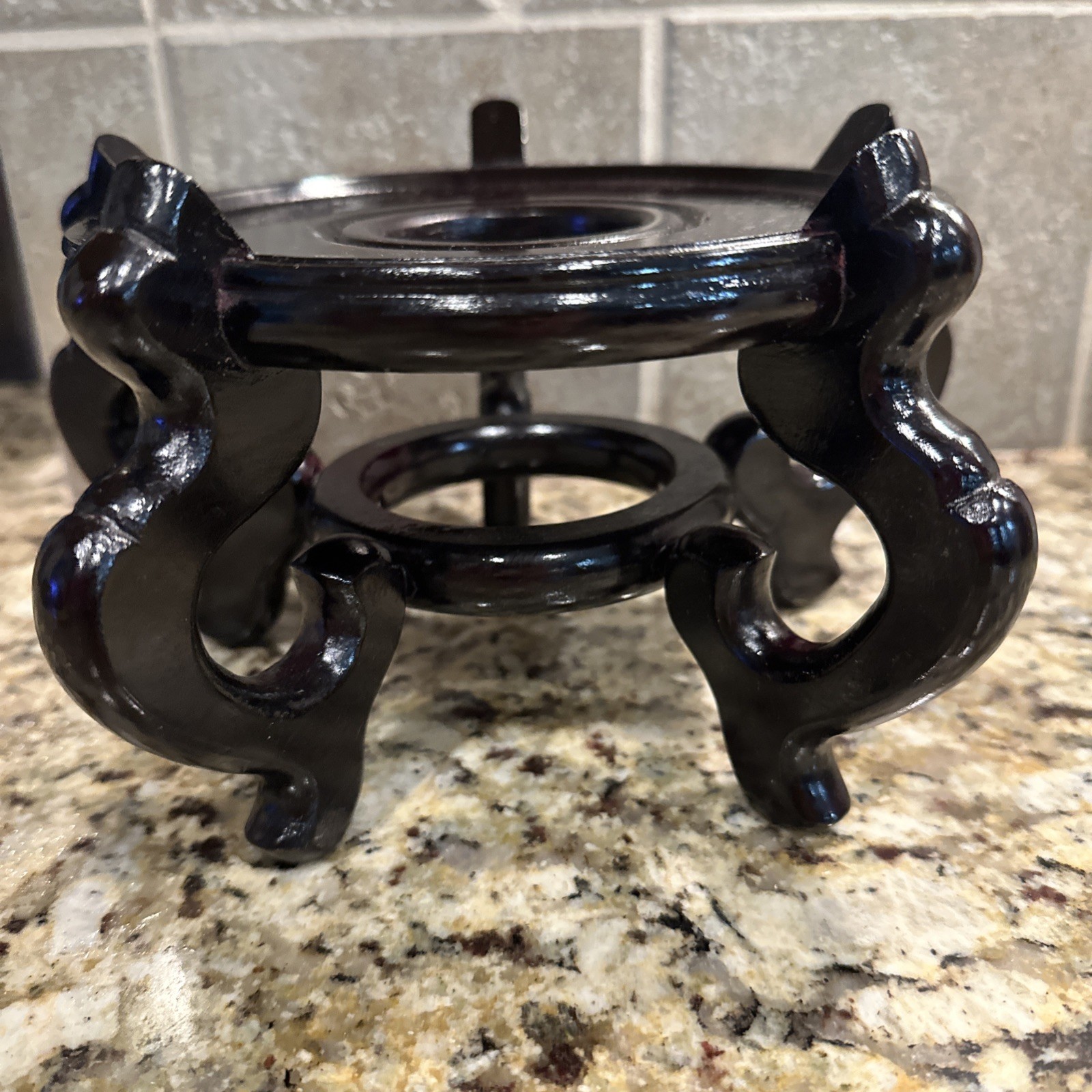 Vintage Chinese Dark Wood Stand 6” Diam For Urn Plant Fish Bowl