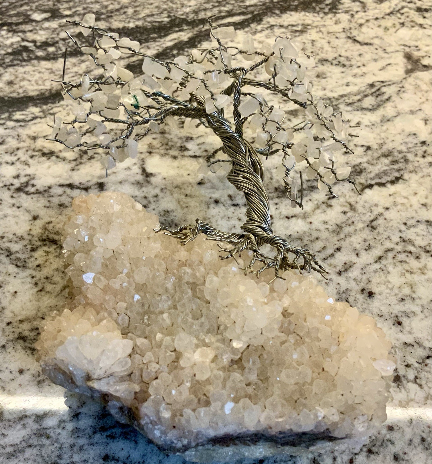 7″ WHITE QUARTZ BONSAI TREE VINTAGE WIRE WRAP ARTWORK PROSPERITY ASIAN FOLKLORE