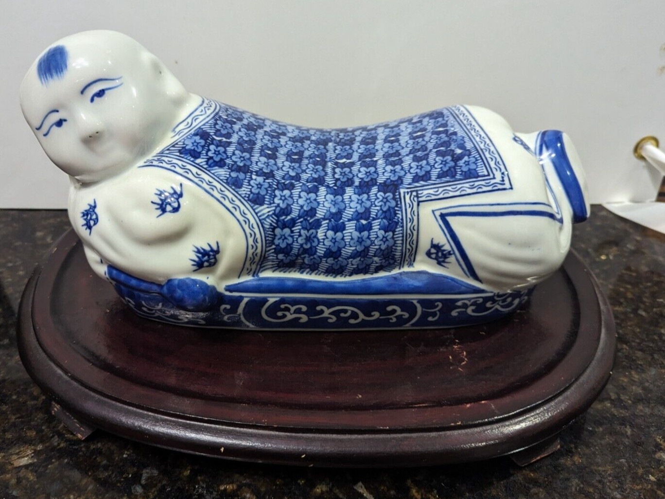 Reproduction Asian Ceramic Opium Pillow Chinoiserie Buddha Home Decor with Stand