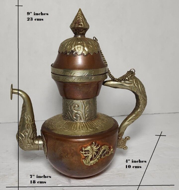 ANTIQUE / VINTAGE COPPER AND BRASS TIBETAN TEAPOT WITH DRAGON