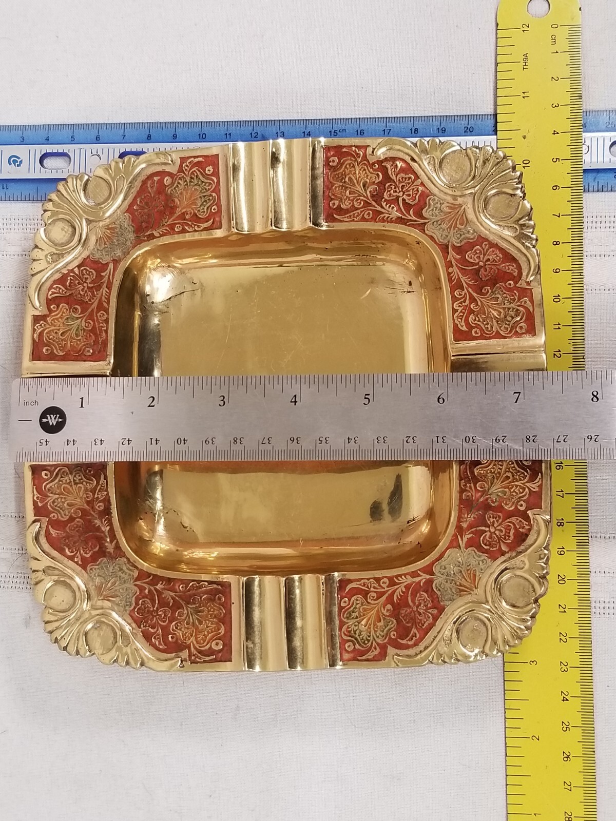 VINTAGE BRASS ENAMEL ASHTRAY
