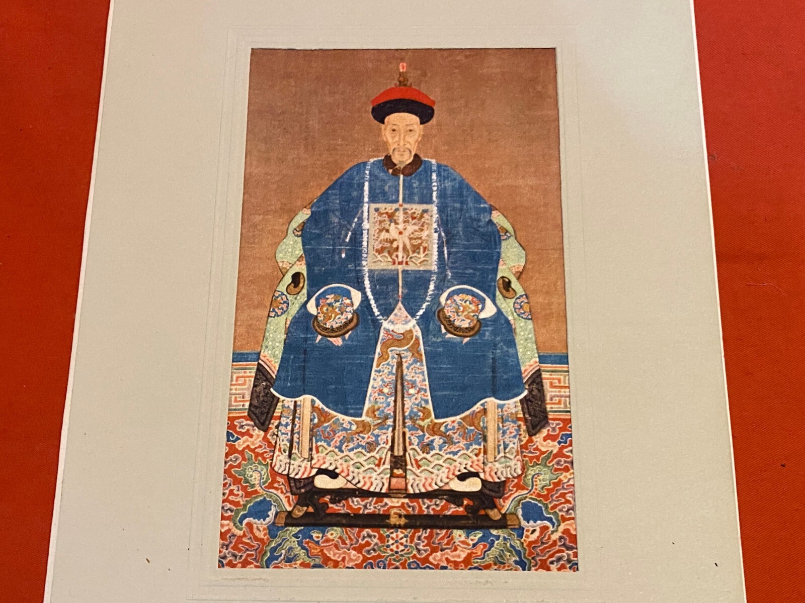 CHINESE SILK EMBRODERY QING DYNASTY PORTRAIT OF MANDARIN MADE IN ITALY 16X11 CM