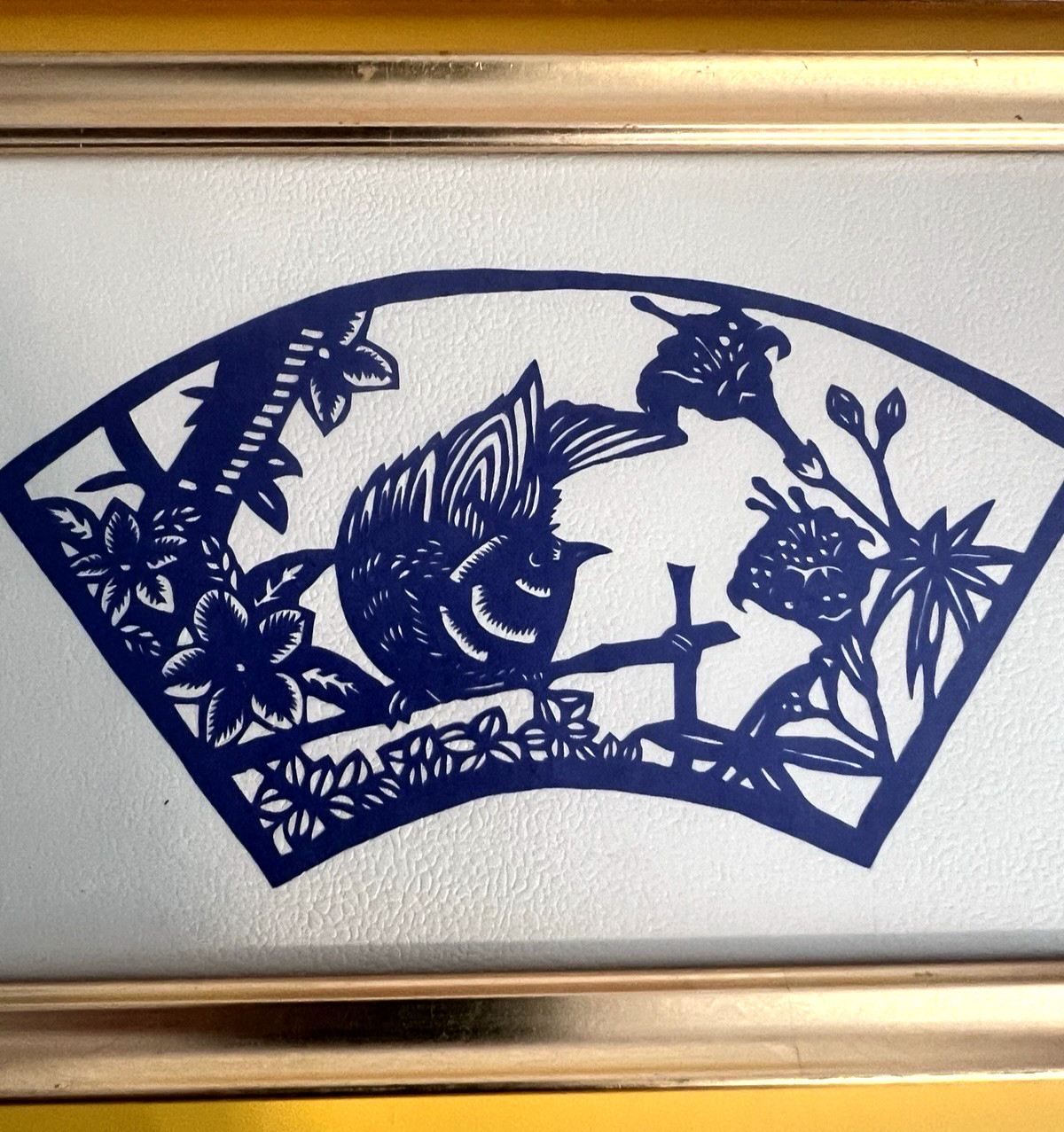 Vintage Traditional Paper cuts “Good Luck” Framed Blue/Red Set Of 2