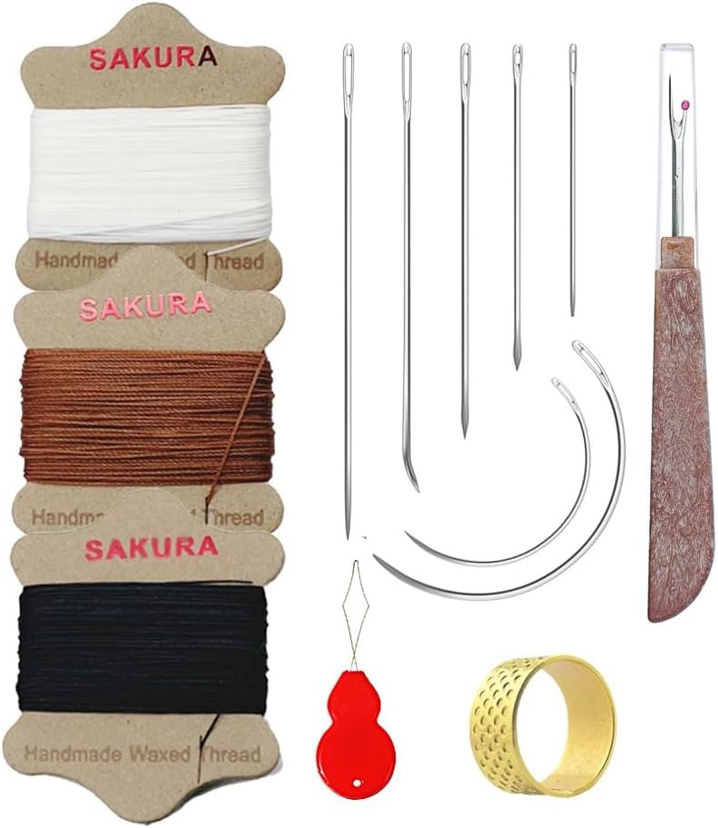 Upholstery Repair Kit, 0.55mm ，Round Waxed Sewing Thread (3 Colors) & Heavy Duty