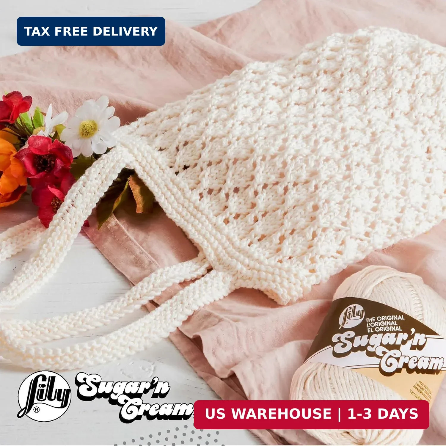 Lily Sugar’n Cream Cone Cotton Yarn for Dishcloths, Hot Orange | #4 Worsted Yarn