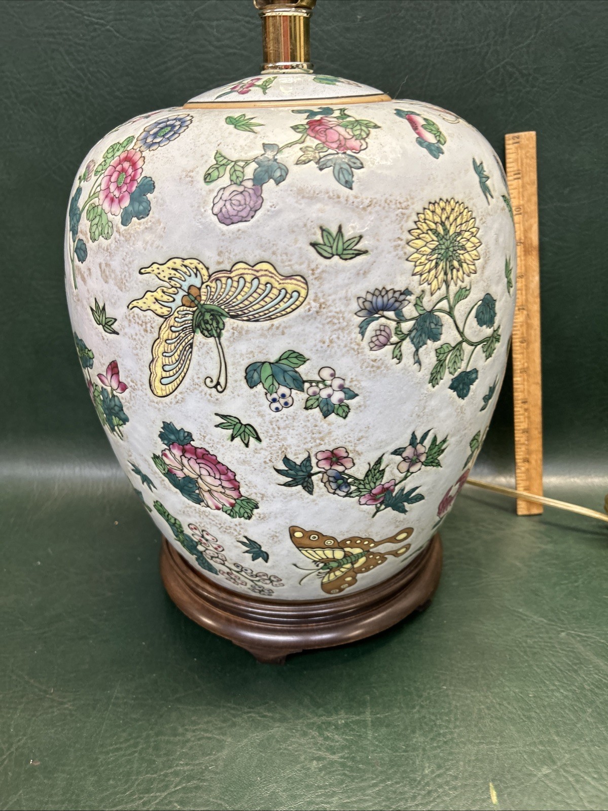 Vintage Large Chinese Famille Rose Ginger jar Lamp – Butterflies & Flowers 29″