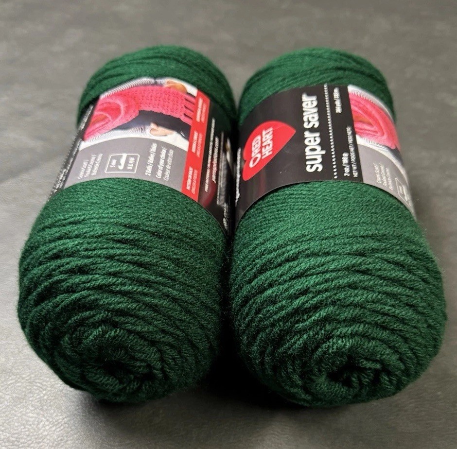 Red Heart Super Saver Yarn, Hunter Green, Article E300B, 2 Pack, 7 oz