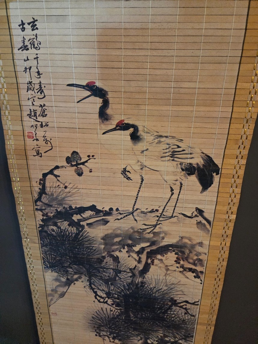 SET OF 3 VINTAGE CHINESE TAPESTRY HAND PAINTED ON BAMBOO BIRD WALL ESTATE FIND