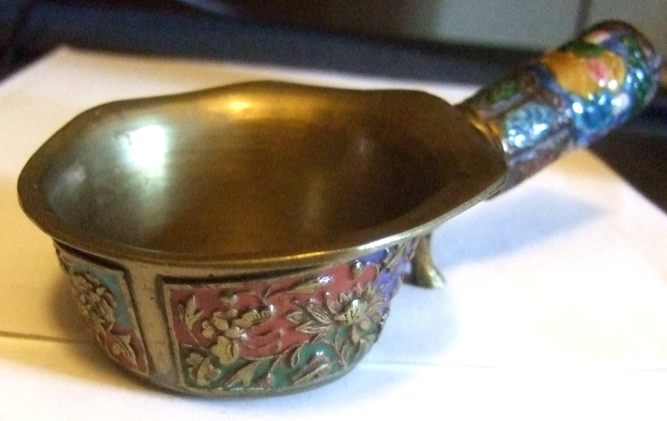 Chinese Brass Enamel Ashtray Estate Heirloom