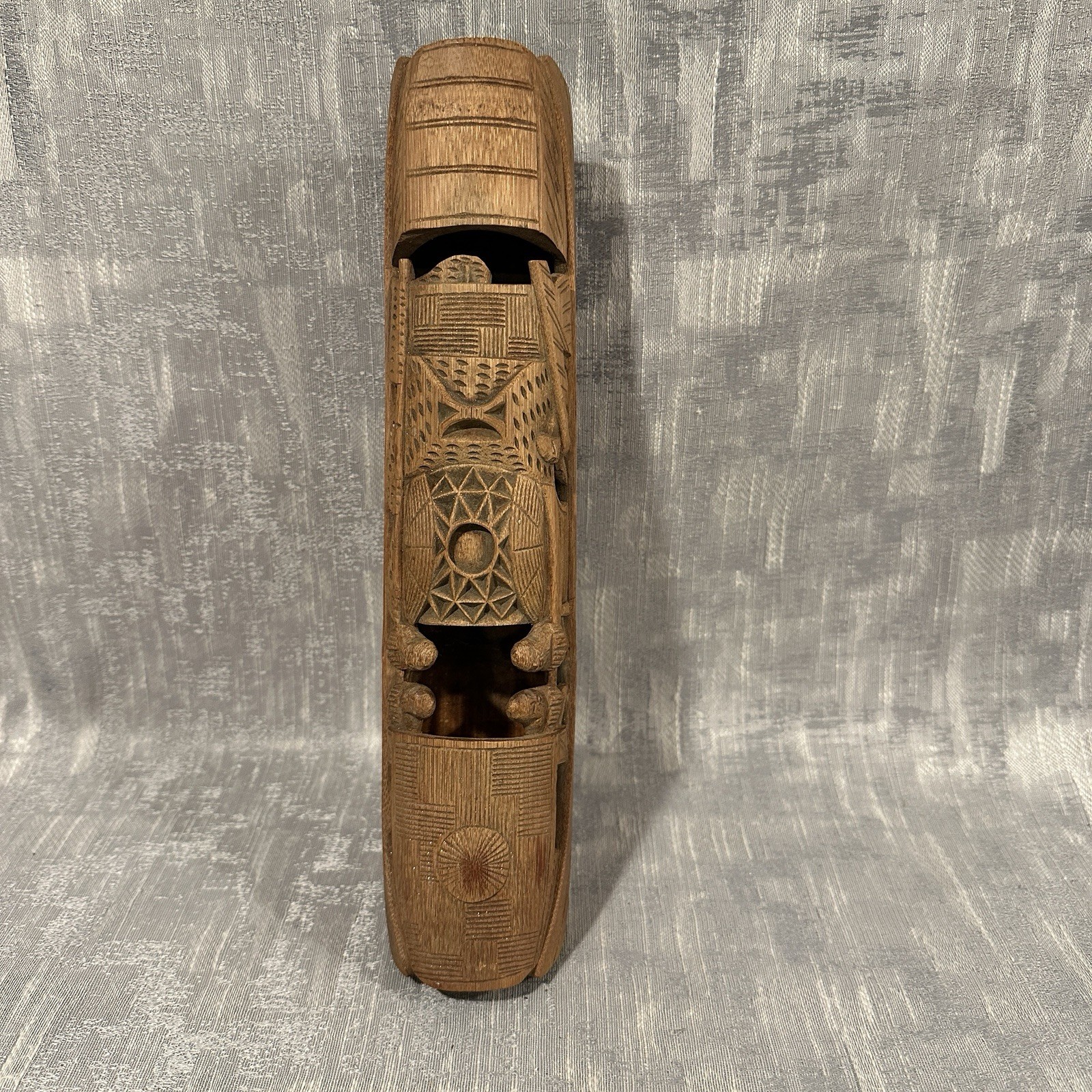 Vtg Chinese Carved Bamboo Junk Fishing Boat Copper Calligraphy Brush Tray Insert
