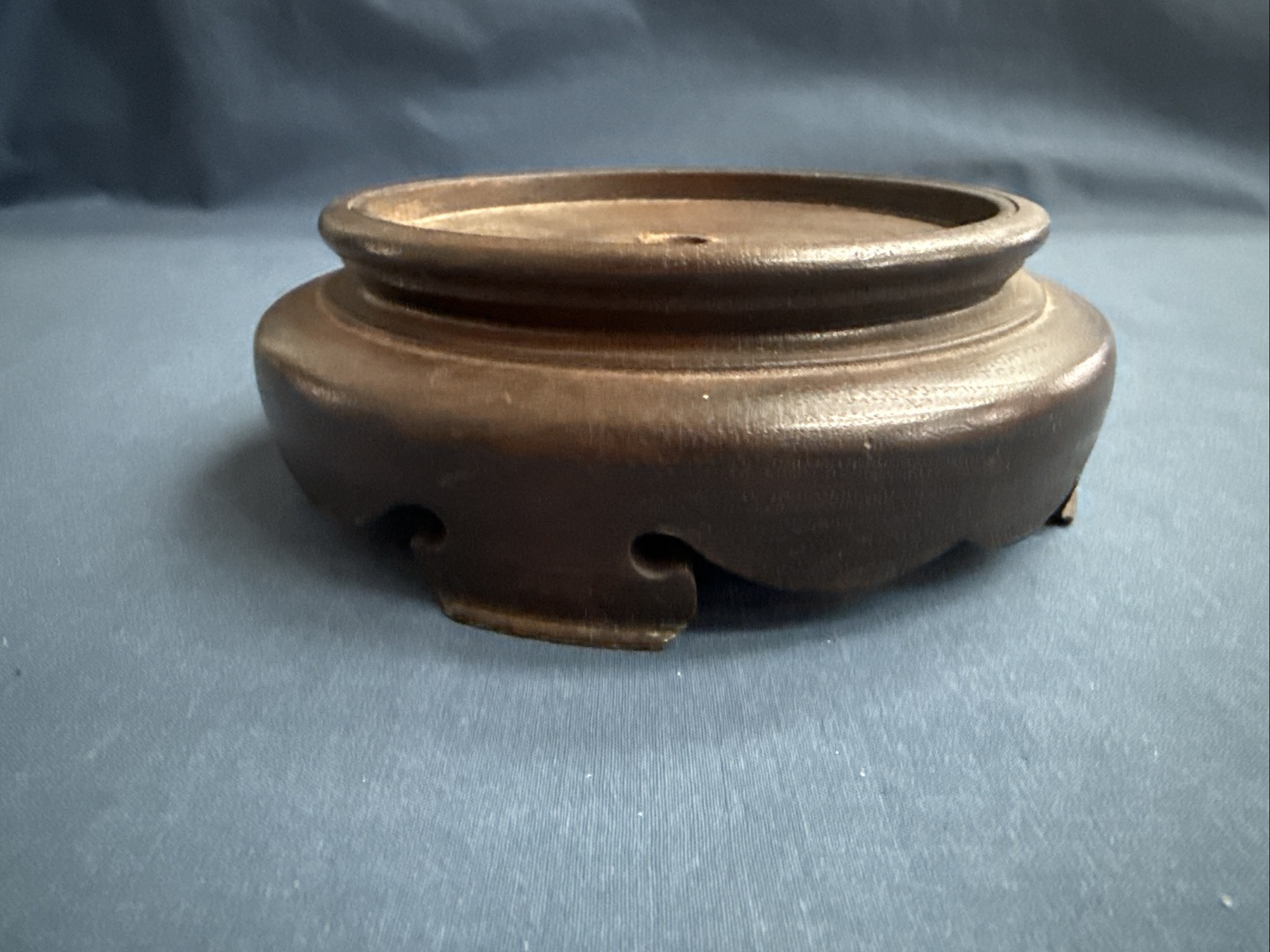 Vintage Chinese Carved Wood Display Stand Vase Bowl Lamp Inset 3 7/8″