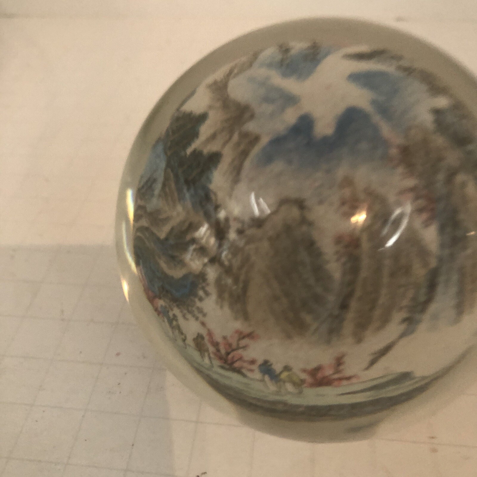 Vintage Chinese Reverse Painted Glass Ball Sphere paper weight Asian scene