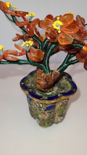 Chinese Gem Stone Art Bonsai Tree Carnelian Cherry Tree Cloisinae Pot 5″x5″
