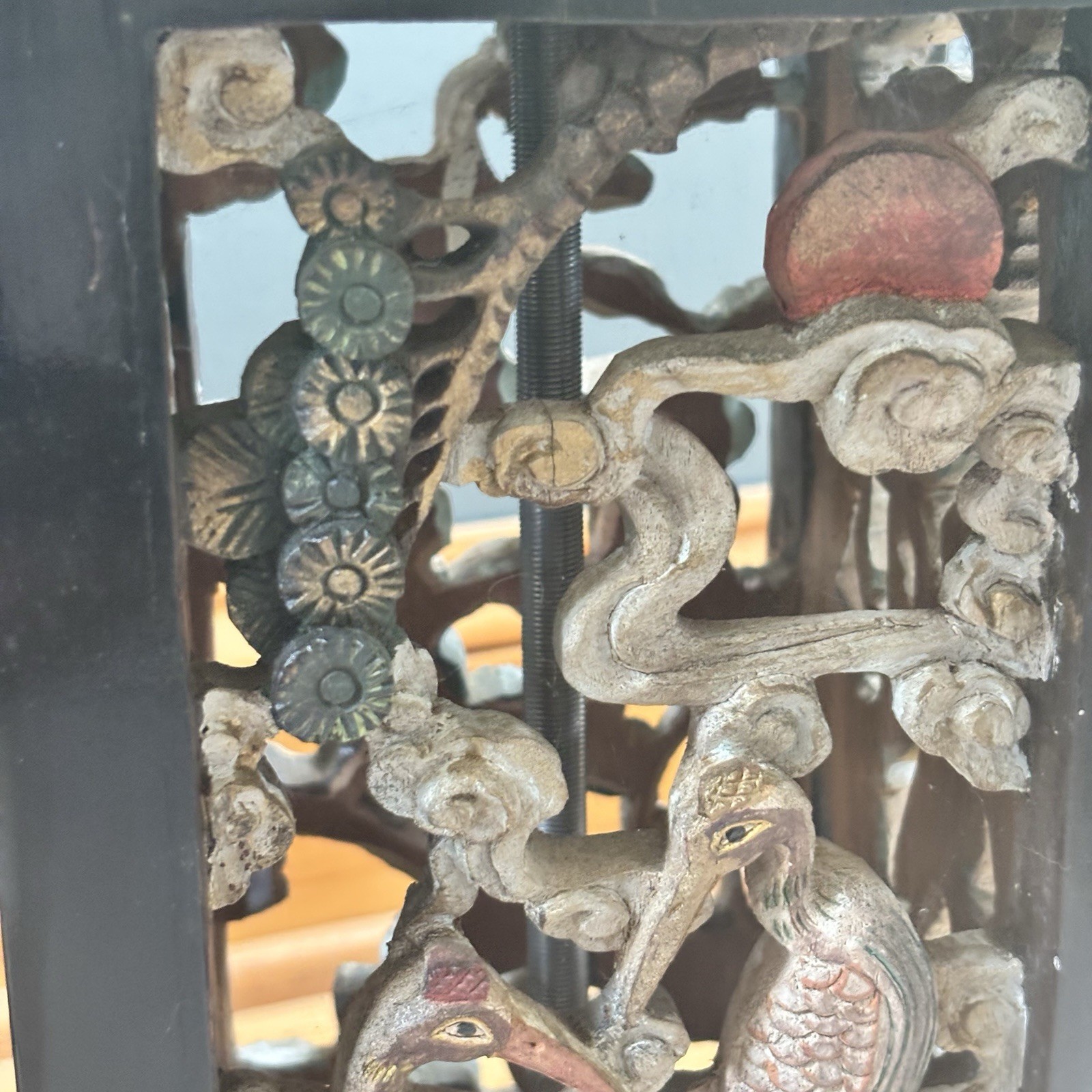 Rare Asian Inspired Intricate Hand Carved Bird Cutouts Table Lamp 31” Tall FLAW