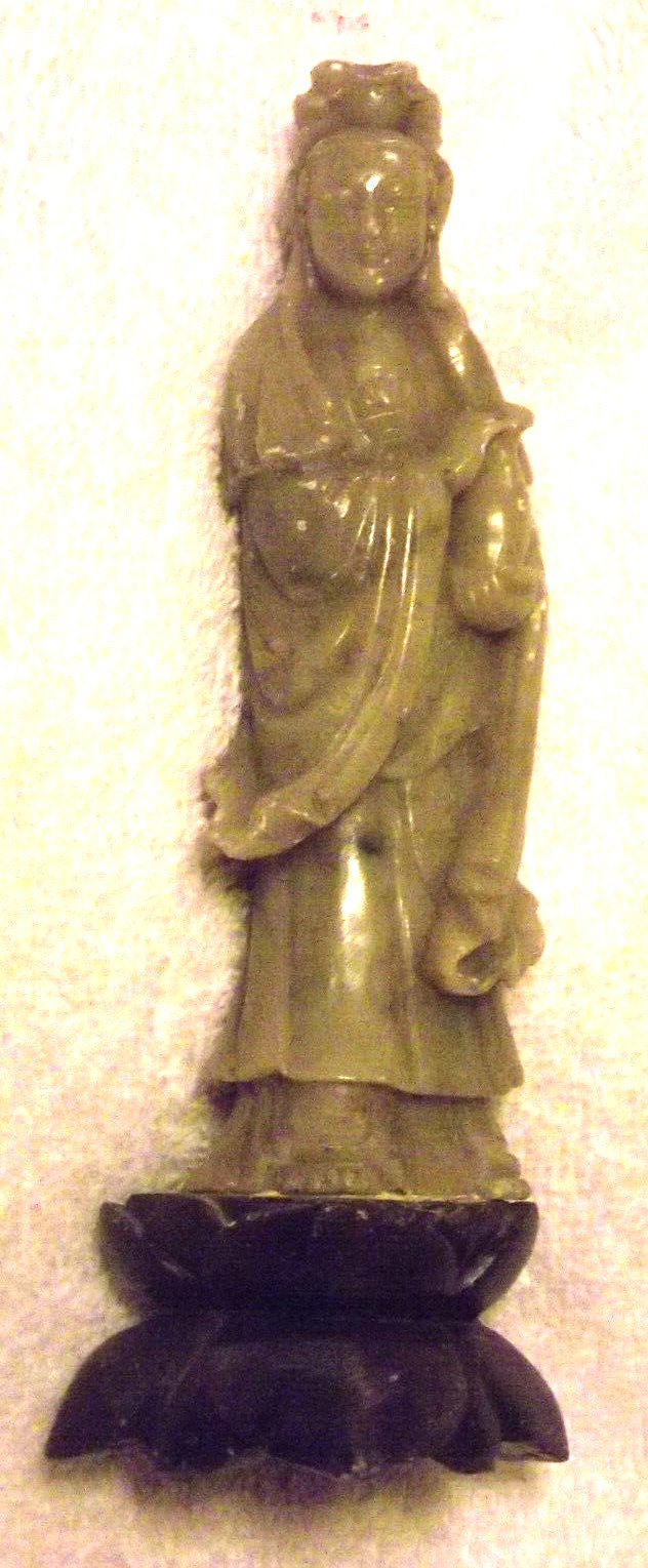 Vintage Chinese Hand Carved Jadeite Statue Figurine Woman w/Jug on Pedestal S
