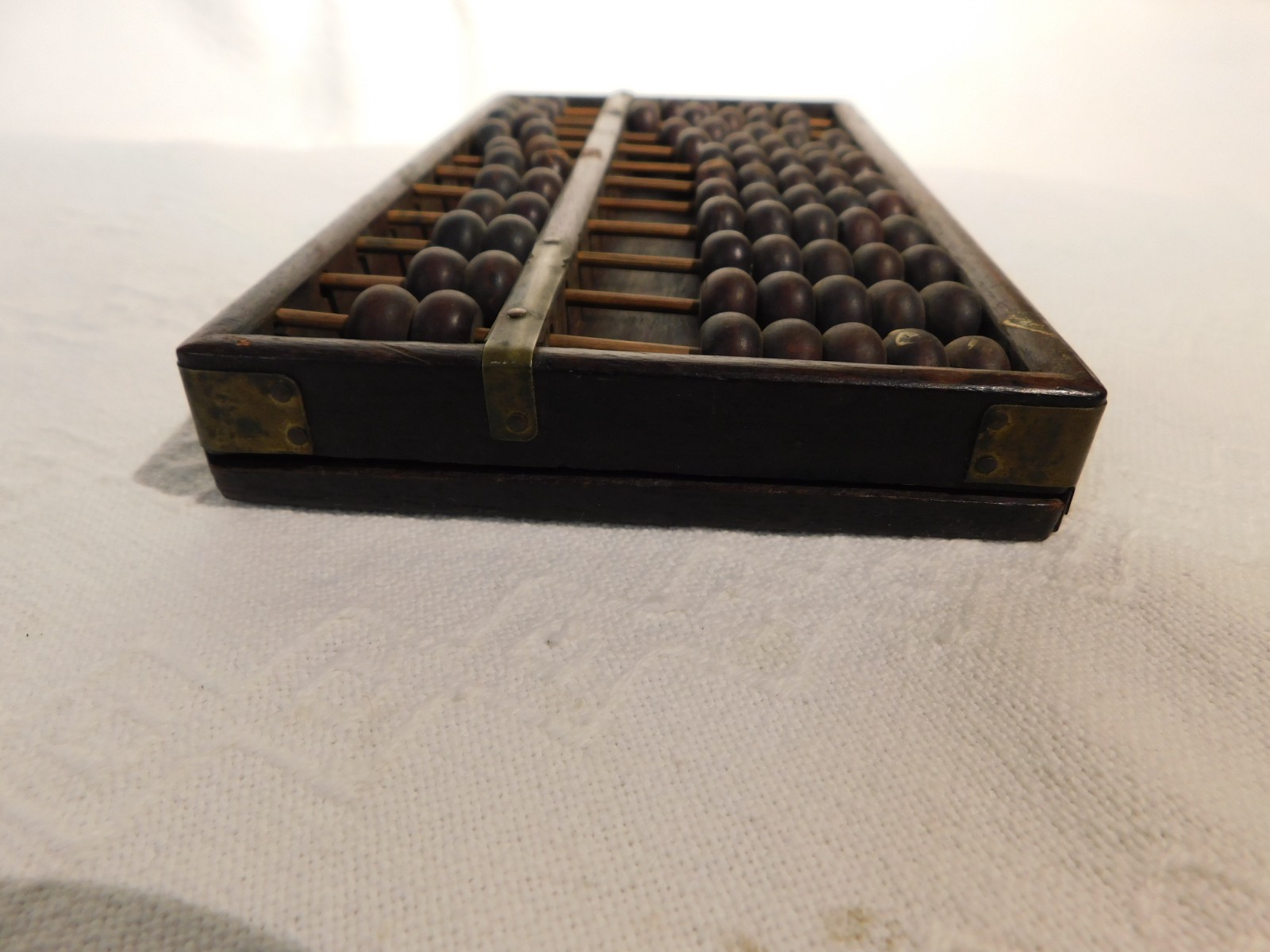 Vintage Chinese Abacus Wood & Brass Calculator 11 Row 77 Bead