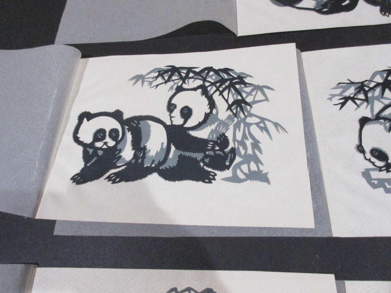 Vtg. Chinese Paper-Cuts Folk Art Panda & Bamboo (6)