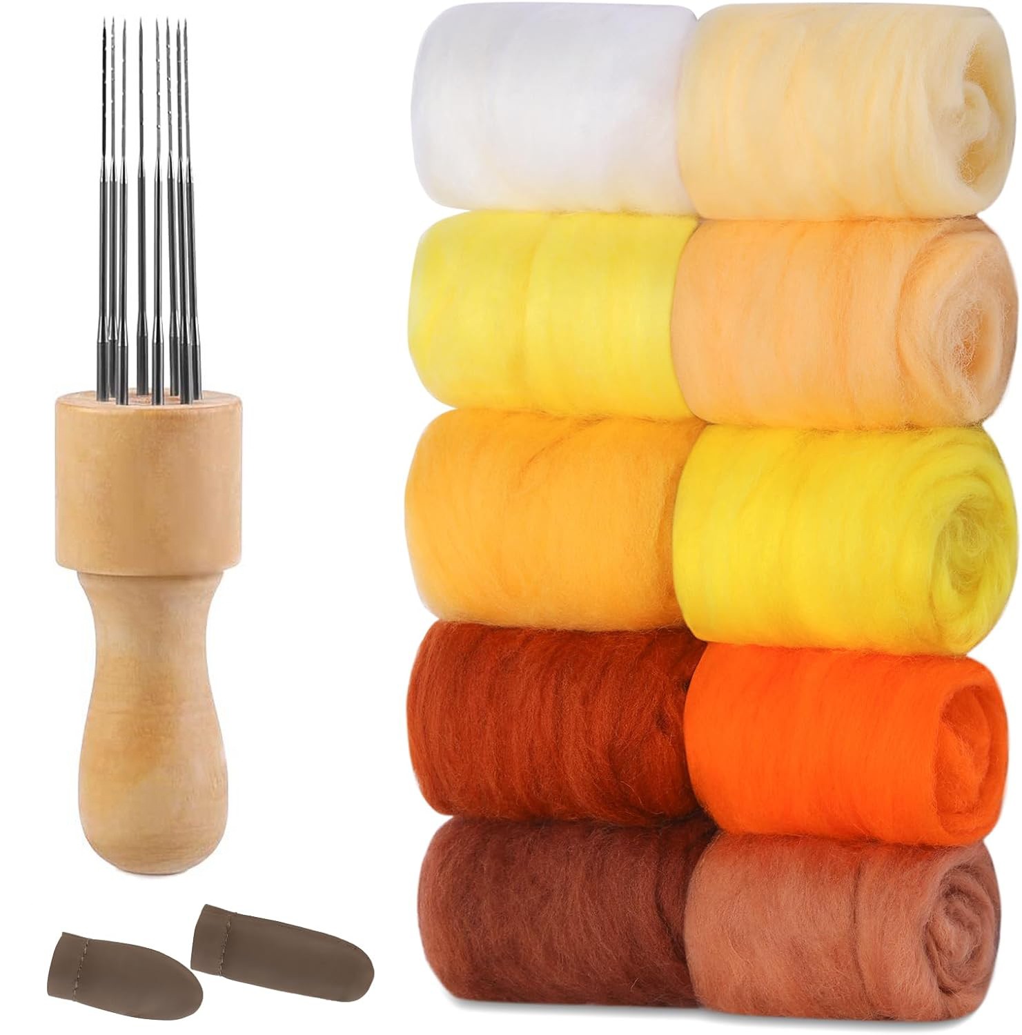 10Colors Needle Felting Fibre Wool Roving With Needle Felting Tool for DIY Craft
