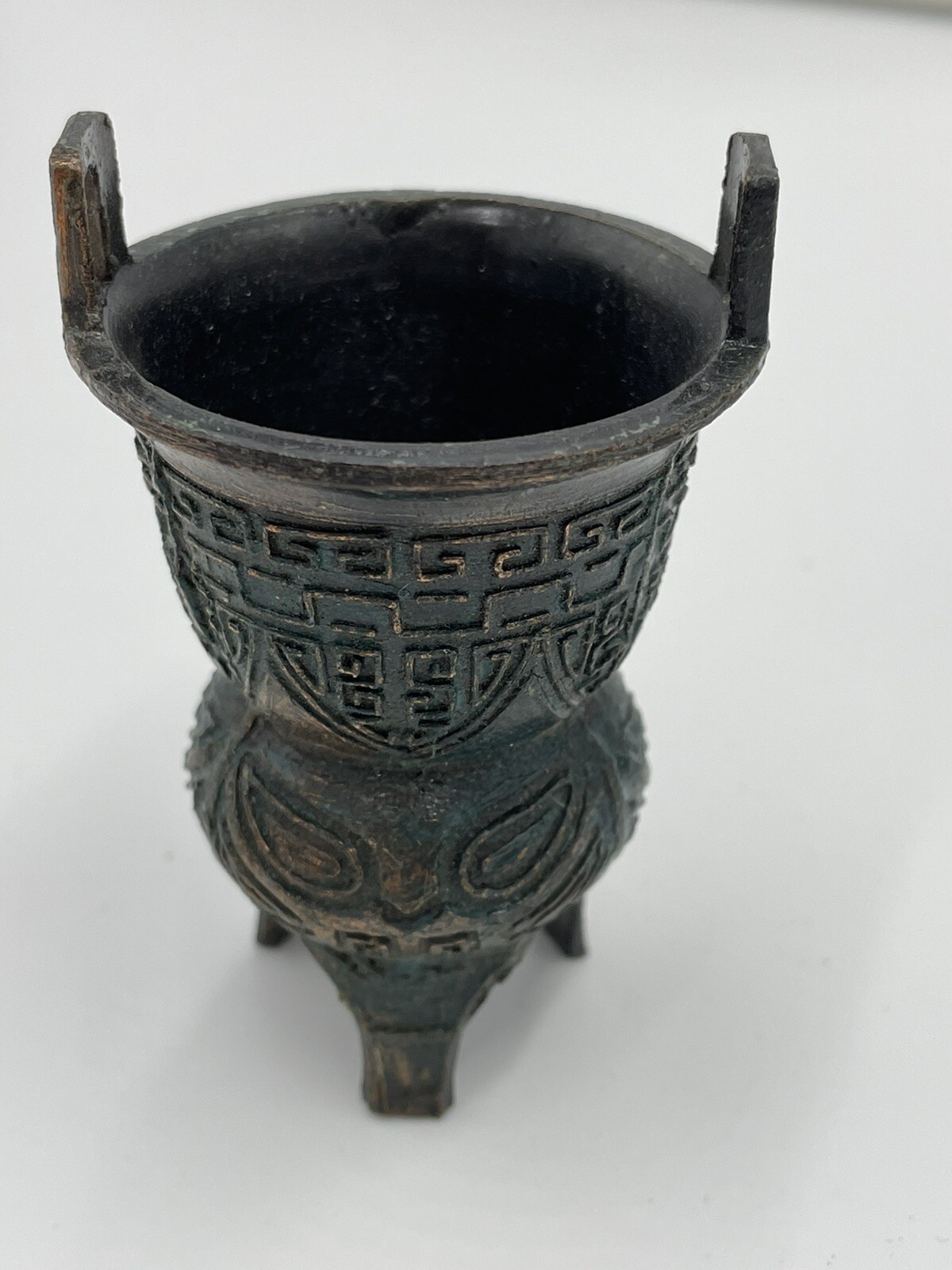 Vintage Chinese Bronze Tripods, Set of 5 Unique Vessels, Miniature Reproductions