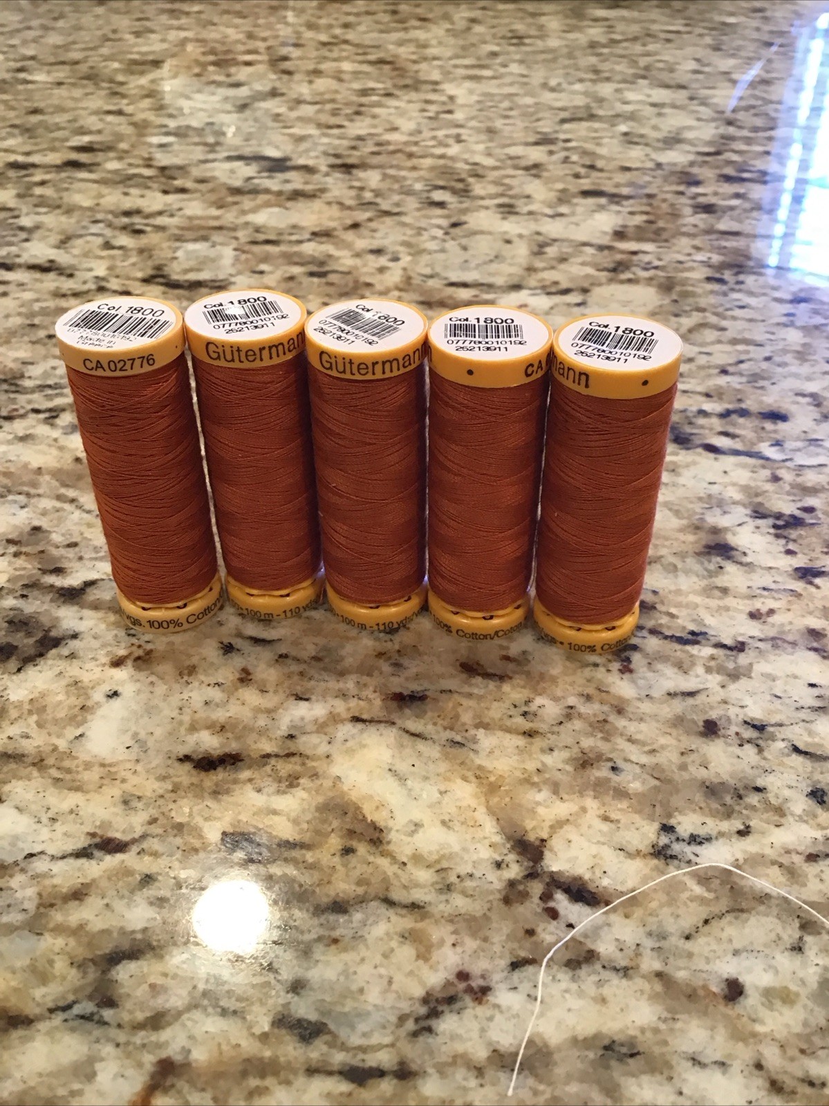 Lot Of 5 Spools Gutermann 1800 Copper 100% Cotton 110yds Spools New Q-6