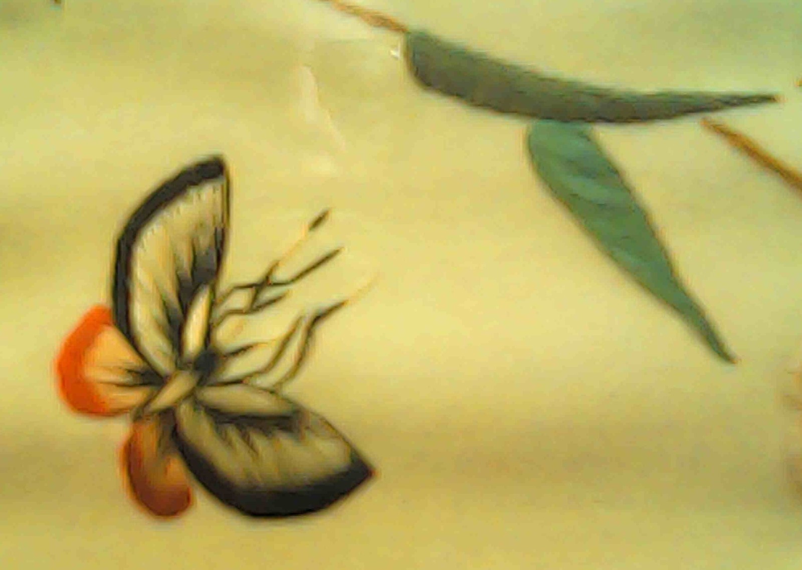 Silk Needlepoint Butterfly And Flower, Framed & Matted 14.5″ x 13″