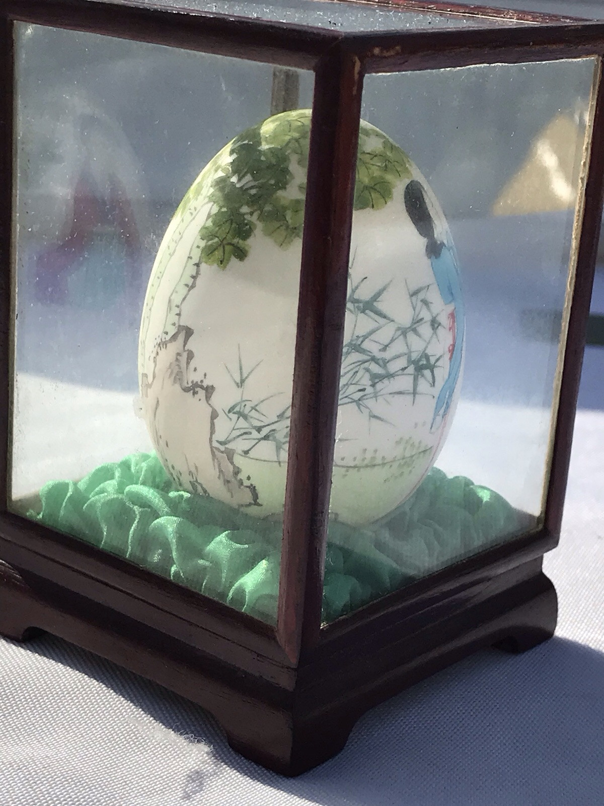 Vtg Asian Hand Painted Art Chinese Egg Display Case Home Decor Figurine Geisha