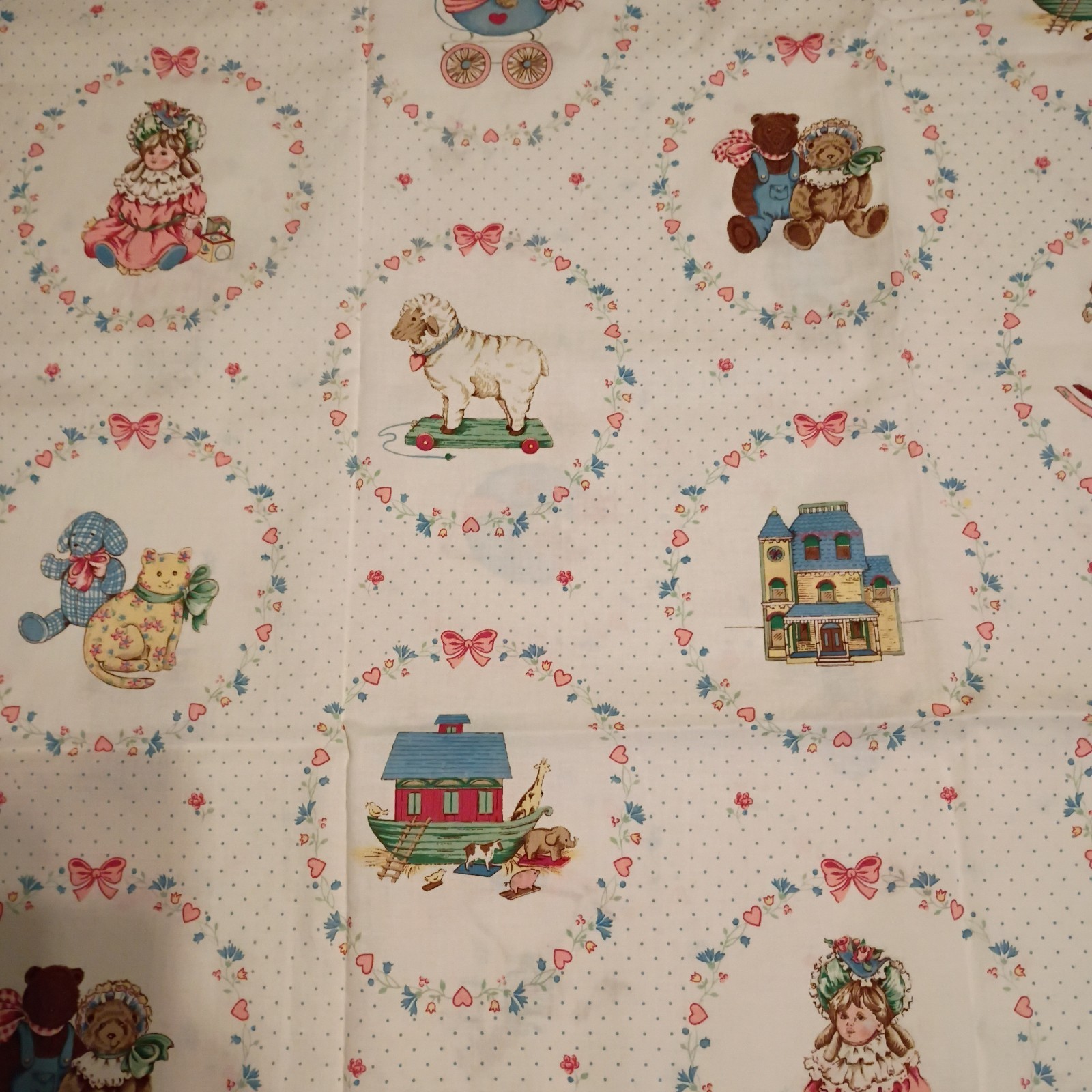 2.9 Yd VTG Cranston VIP Victorian Pull Toys Dolls Patch Pastels Florals & Dots
