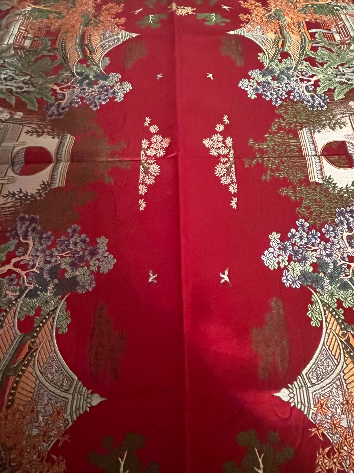 Vintage Chinese “Brocaded Flowers” Silk Blend Tapestry Tablecloth Piano Shawl
