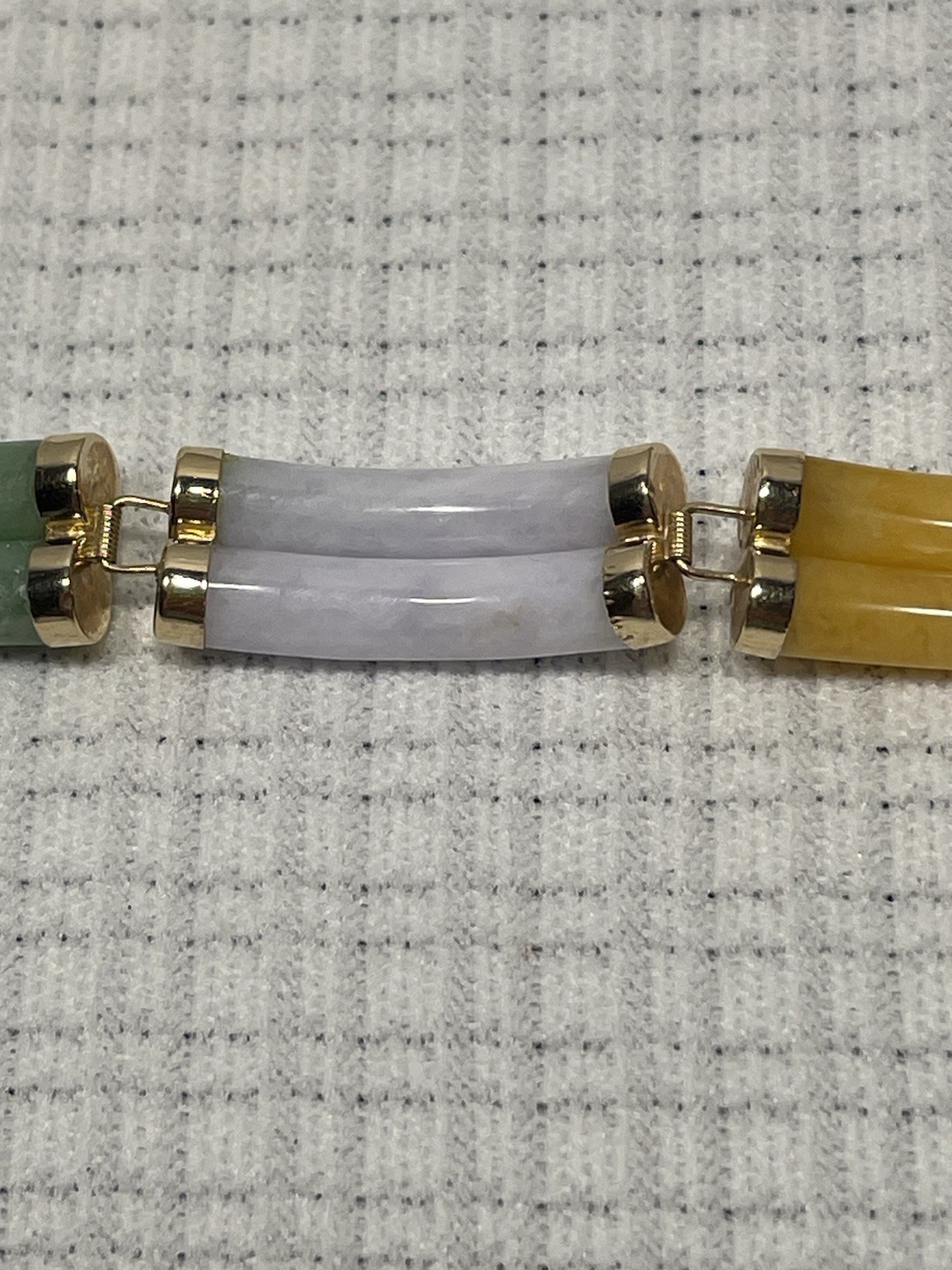 Vintage Chinese 14k Gold Link w/Multicolor Jade Double Segment Bracelet 7″