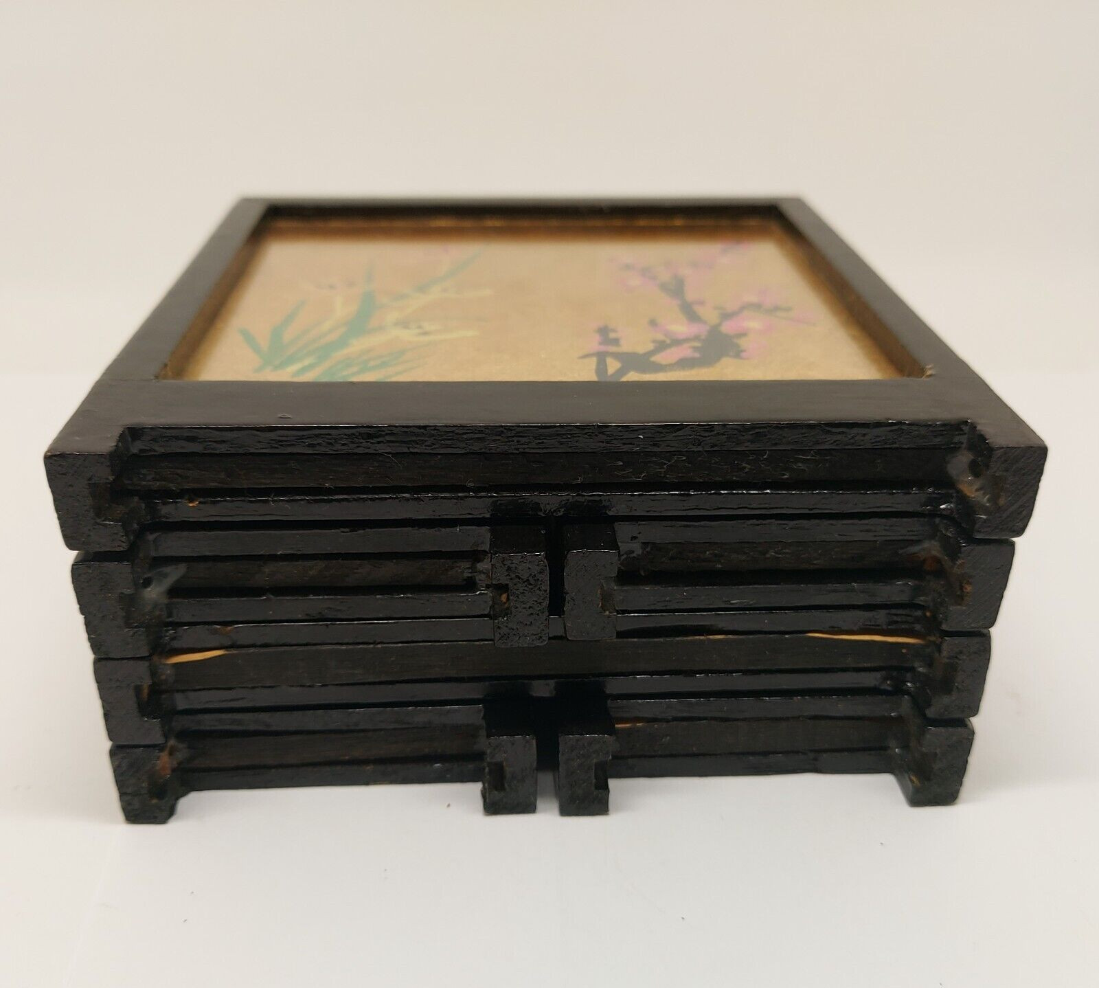 2 Vtg Small 3 Panel Table Top Screens Hand Painted Silk Cranes Birds Flowers
