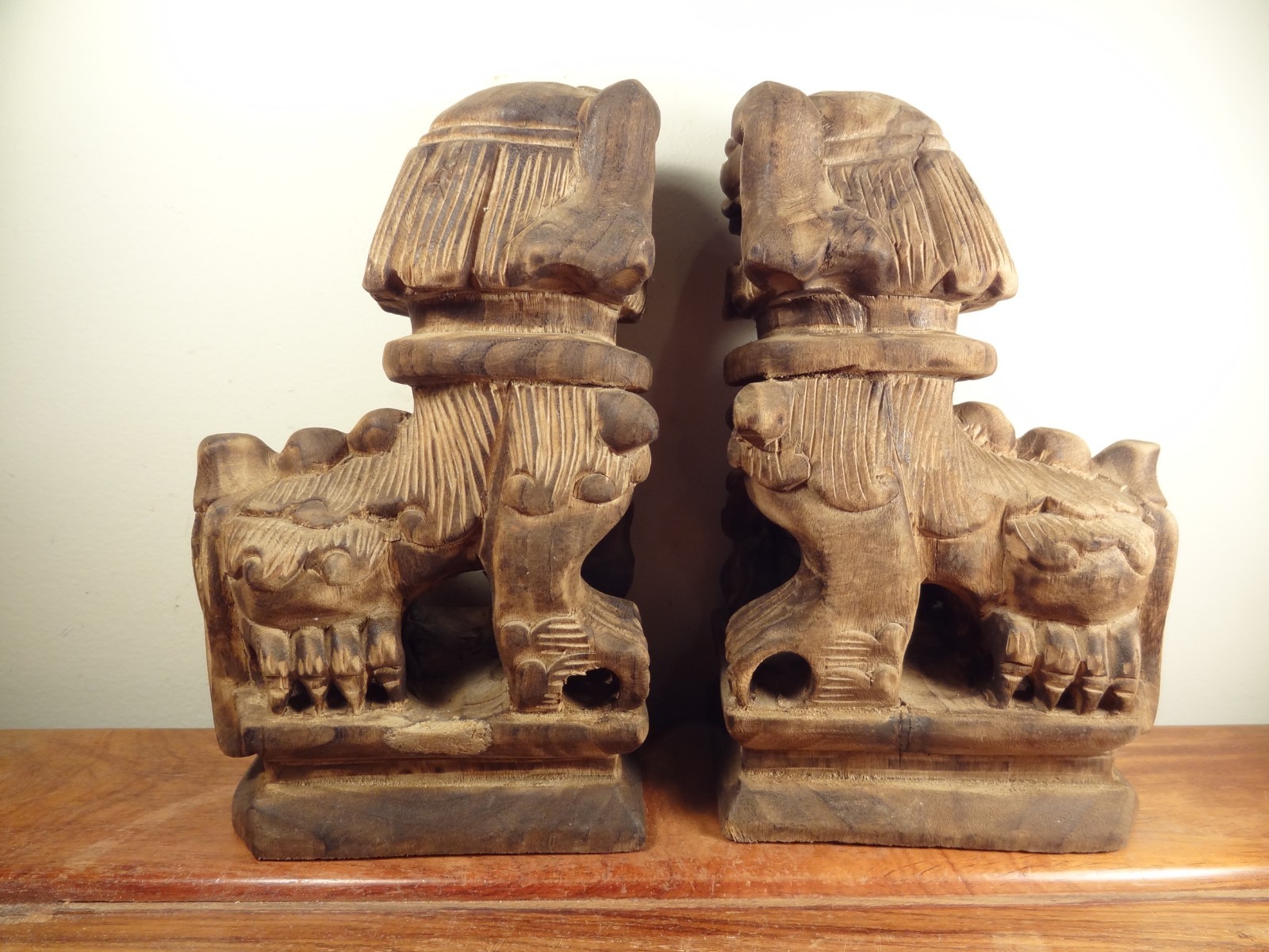 Pair of Old Boxwood Foo Dog Statues