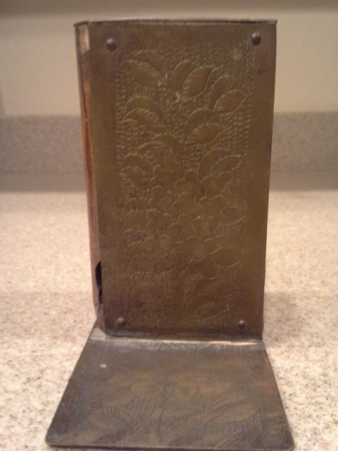 Vintage Asian Oriental Bookends Carved Wood and Etched Brass