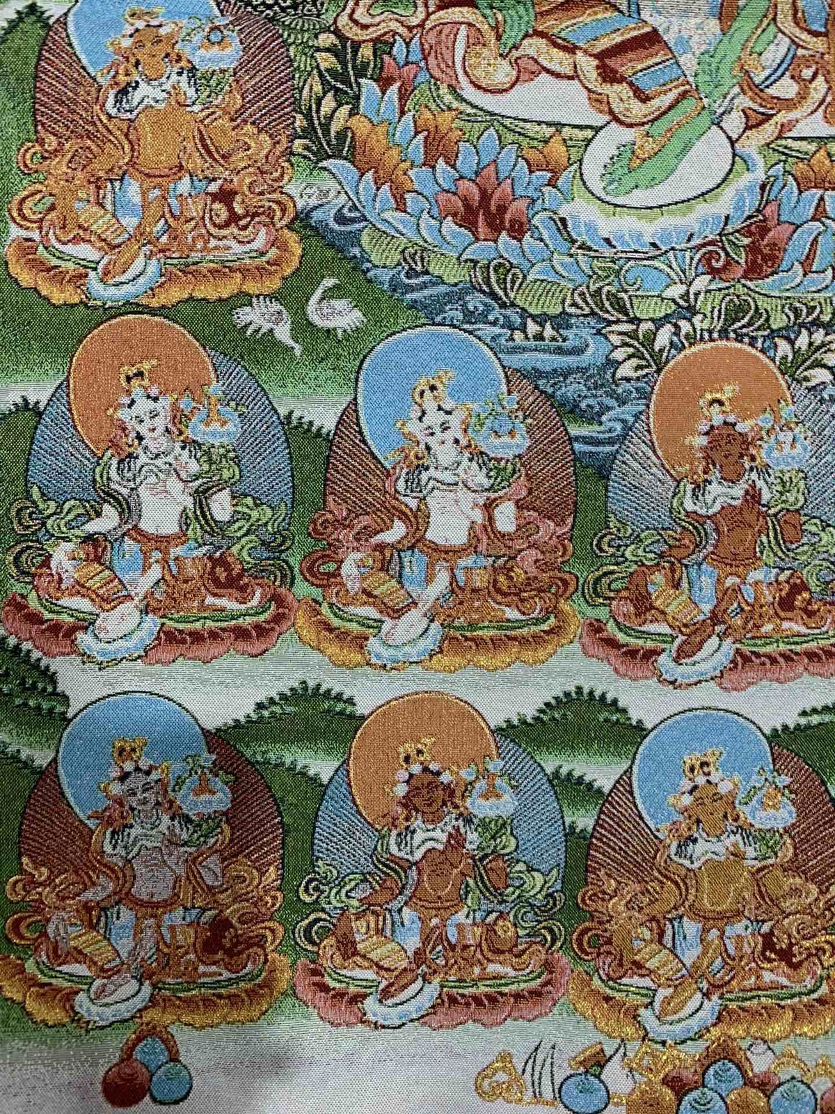 36″Tibet Tibetan Cloth Silk Buddhism Green Tara Guanyin Tangka Thangka Mural 21