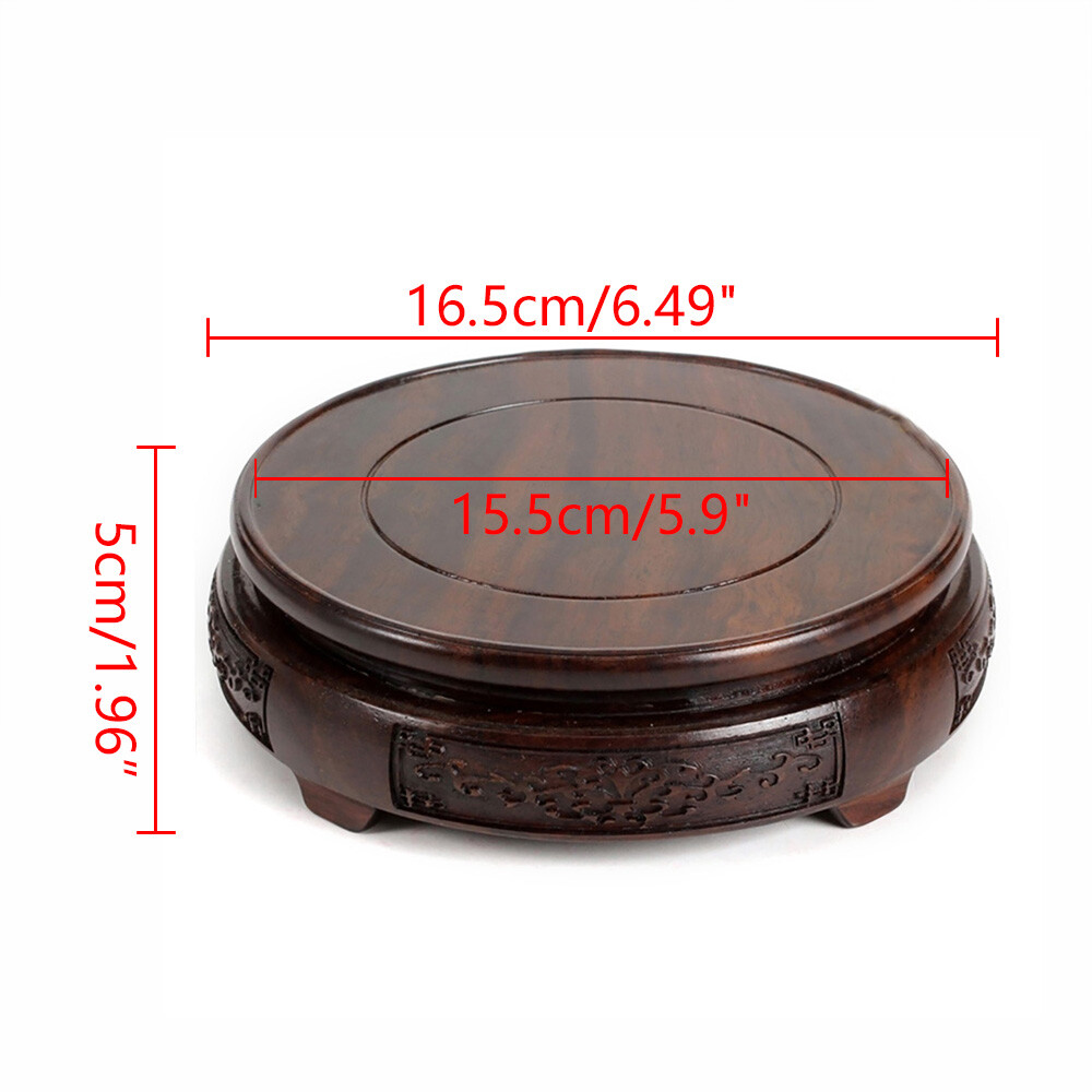 Wood Hand Carve Fishbowl Stand Bonsai Garden Stone Vase Flower Rack Display Base