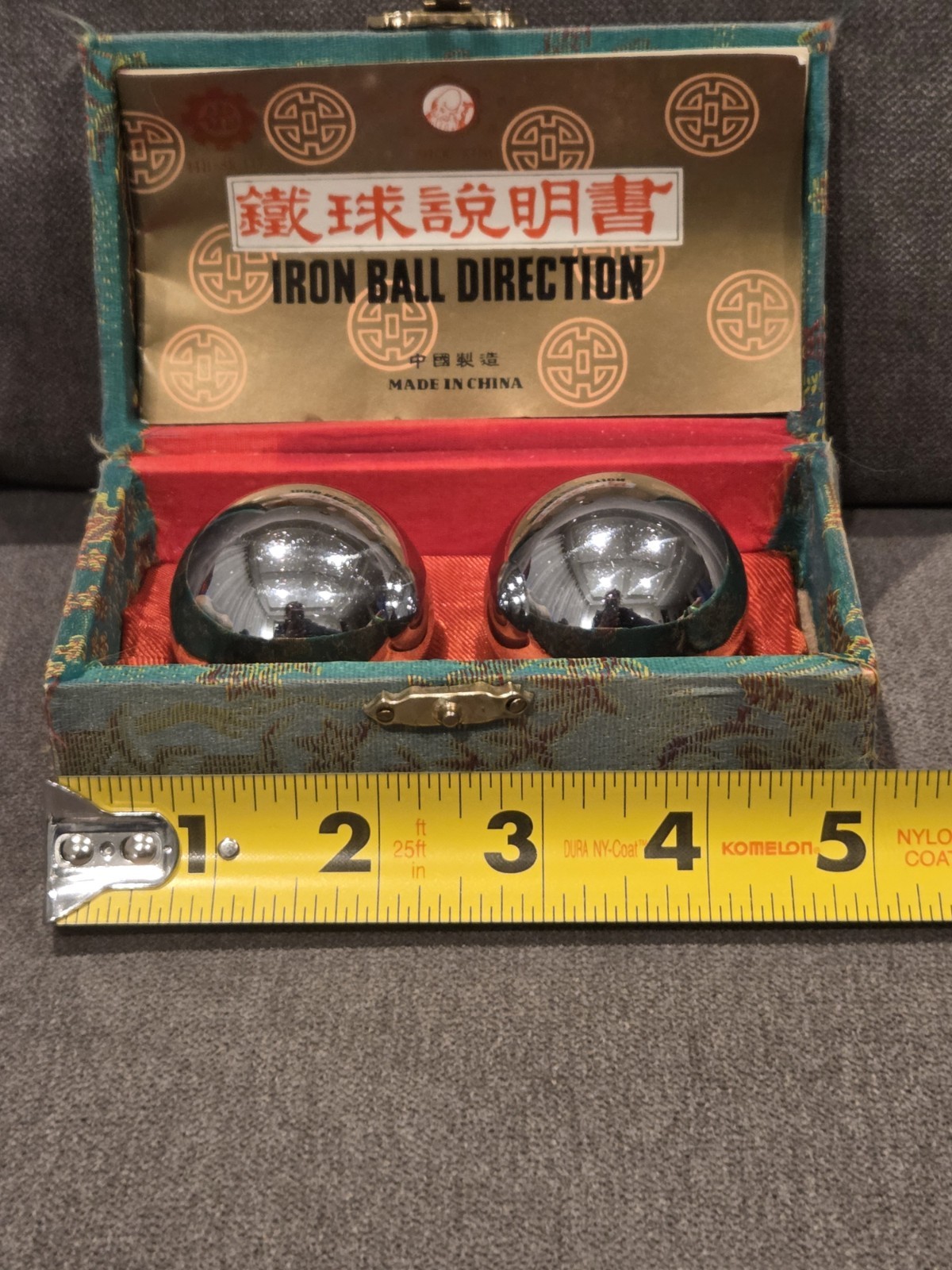 Vintage 1985 Shou Xing Brand Baoding Iron Ball Set w/Chimes Made in China