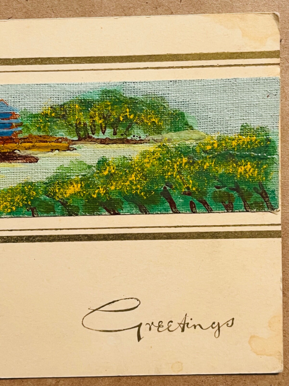 Hong Kong Hand Painted China Seasons Vintage Greetings Card 1950s