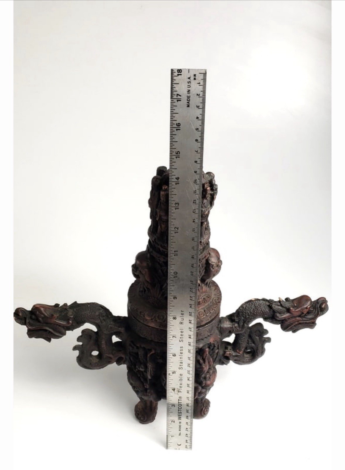 Antique Resin Carved Oriental Incense Burner? with Dragons and Figurines