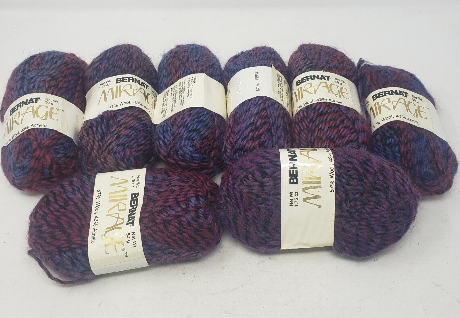 Bernat Mirage Wool Yarn 8 Skeins Knit Crochet 1.75 Ounces 50 Grams Royal Purple