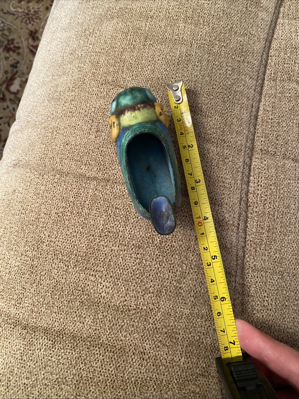 Vintage Rare China Chinese Cloisonné Shoe Single Cigarette Metal Ashtray