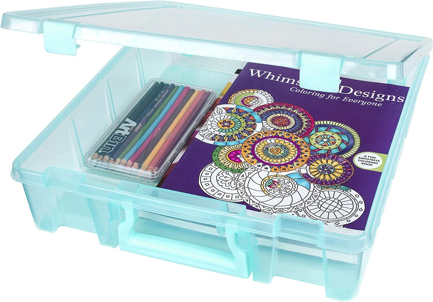 Clear Craft Organizer Storage Satchel Case 12×12 Paper Scrapbook Box Aqua
