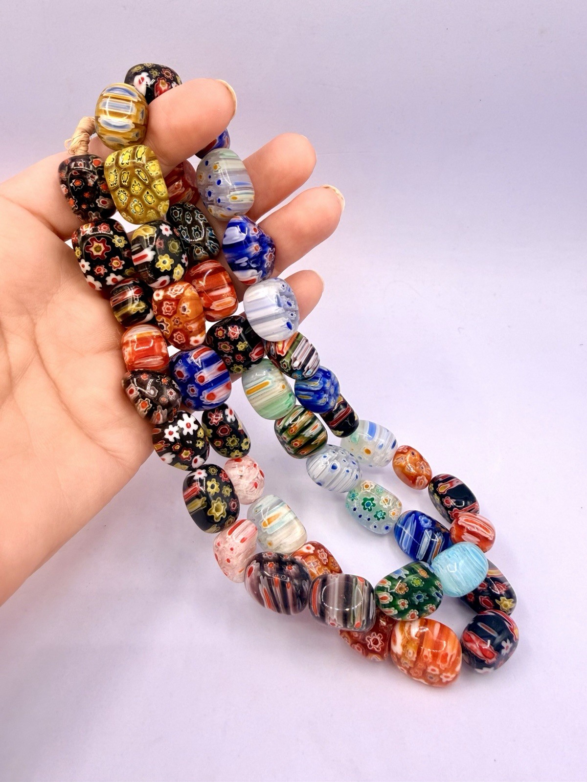 1 28” Strand Chunky Millefiori Glass Beads Barrel Oval Rounded 15-19mm Lot A