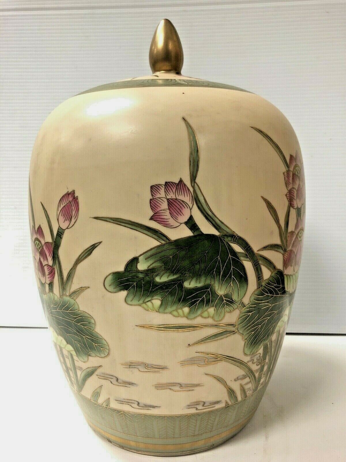 Chinese Hand Painted Porcelain Covered Jar Height 14 1/2”