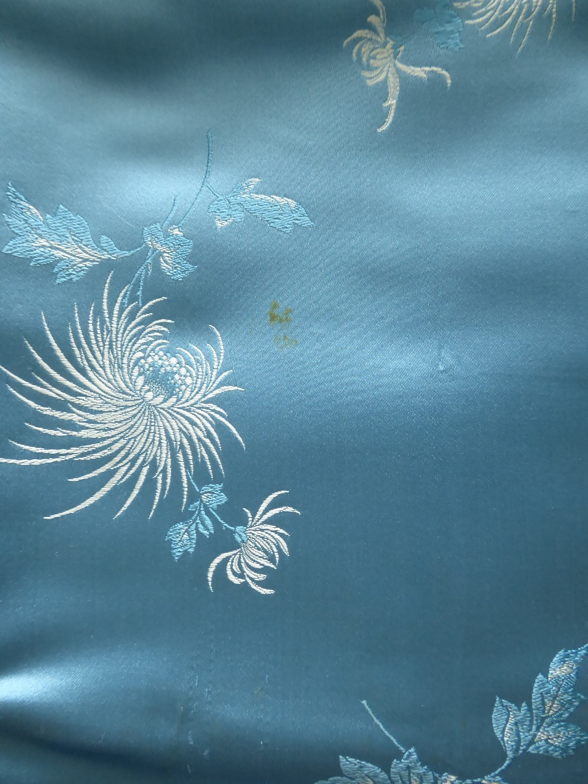 Vintage Chinese Silk Brocade Fabric Textile Silver Chrysanthemum 30×145″, 4 yard